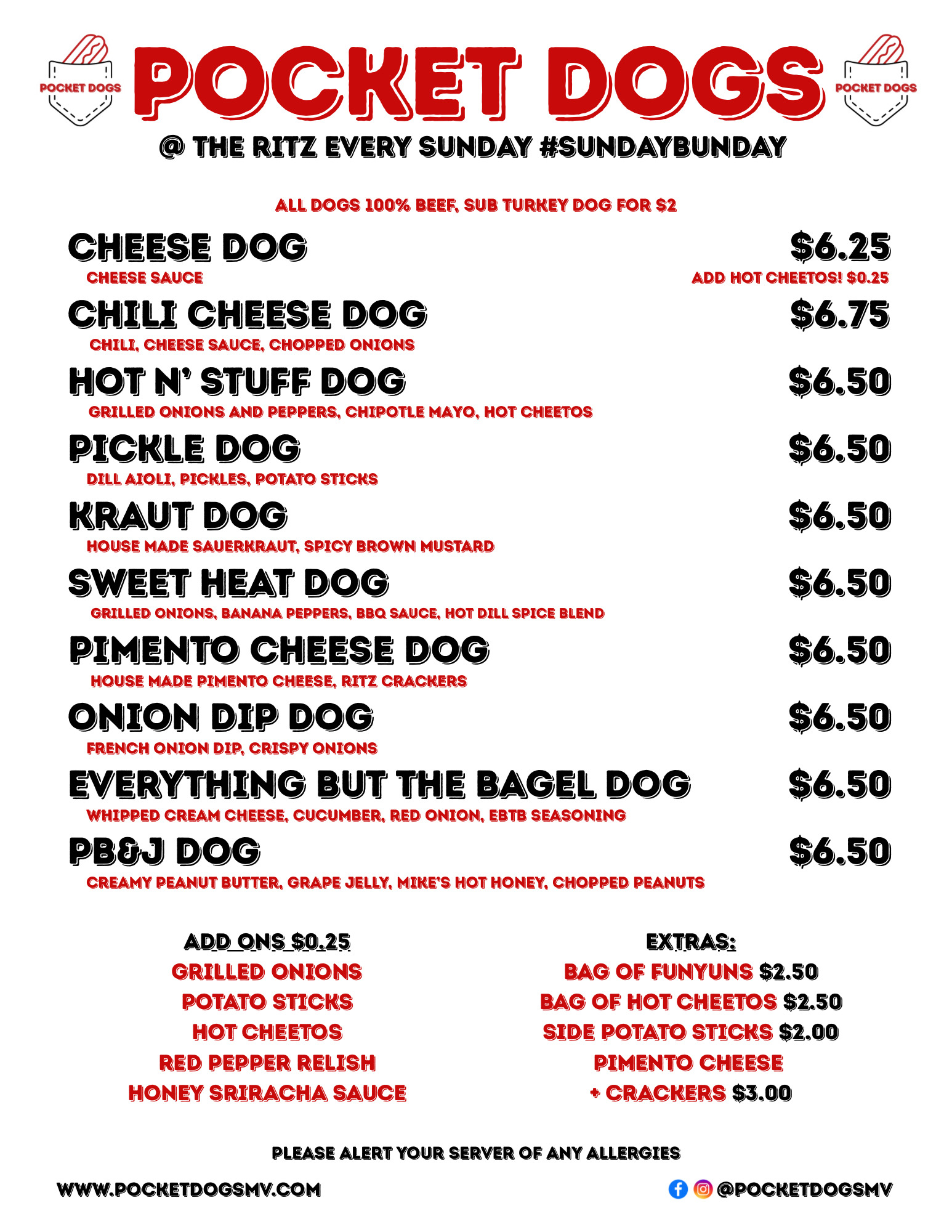 Pocket Dogs Sample Menu